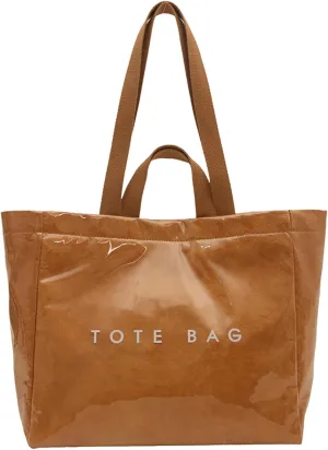 PVC Tote Bag for Women Solid Color Large Letter Print Tote Bag Kraft Paper Clear Plastic Handbag Top Handle Bag