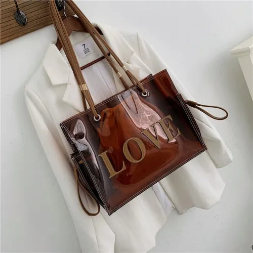 PVC Transparent Shoulder Bags For Women 2019 Summer Beach Bag Big Totes Lady Travel Handbags With a small Bag Large-capacity