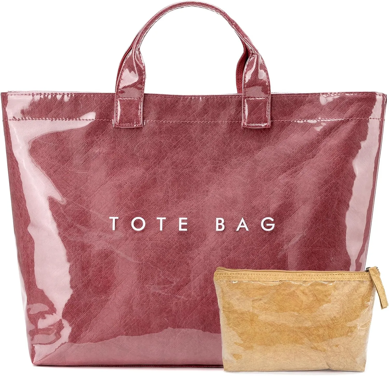 PVC Trendy Tote Bag for Women, Kraft Paper Letter Print Tote Bag Large Work Tote Handbag with Top Handle