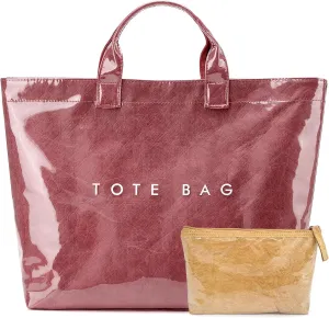 PVC Trendy Tote Bag for Women, Kraft Paper Letter Print Tote Bag Large Work Tote Handbag with Top Handle