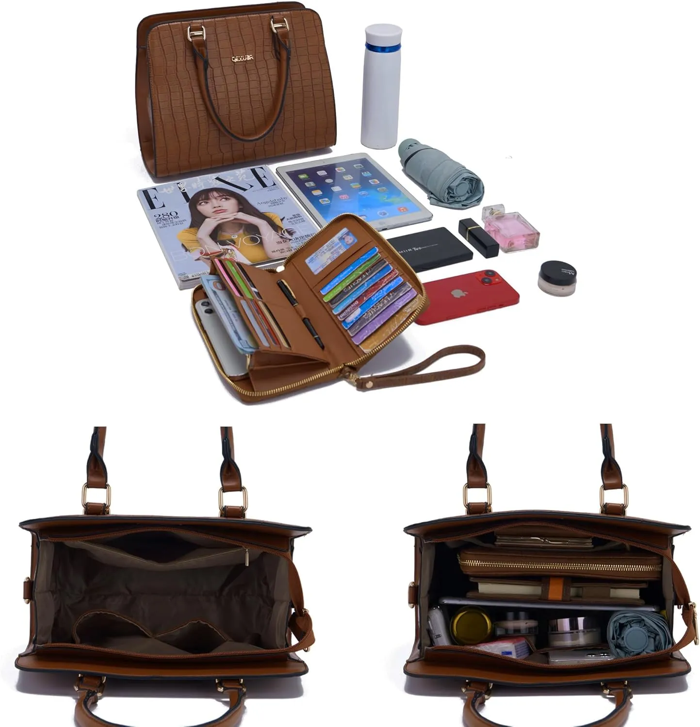 Qiyuer Satchel Purses For Women Top Handle Bag Purse And Wallet Set Work Tote Bags 2pcs