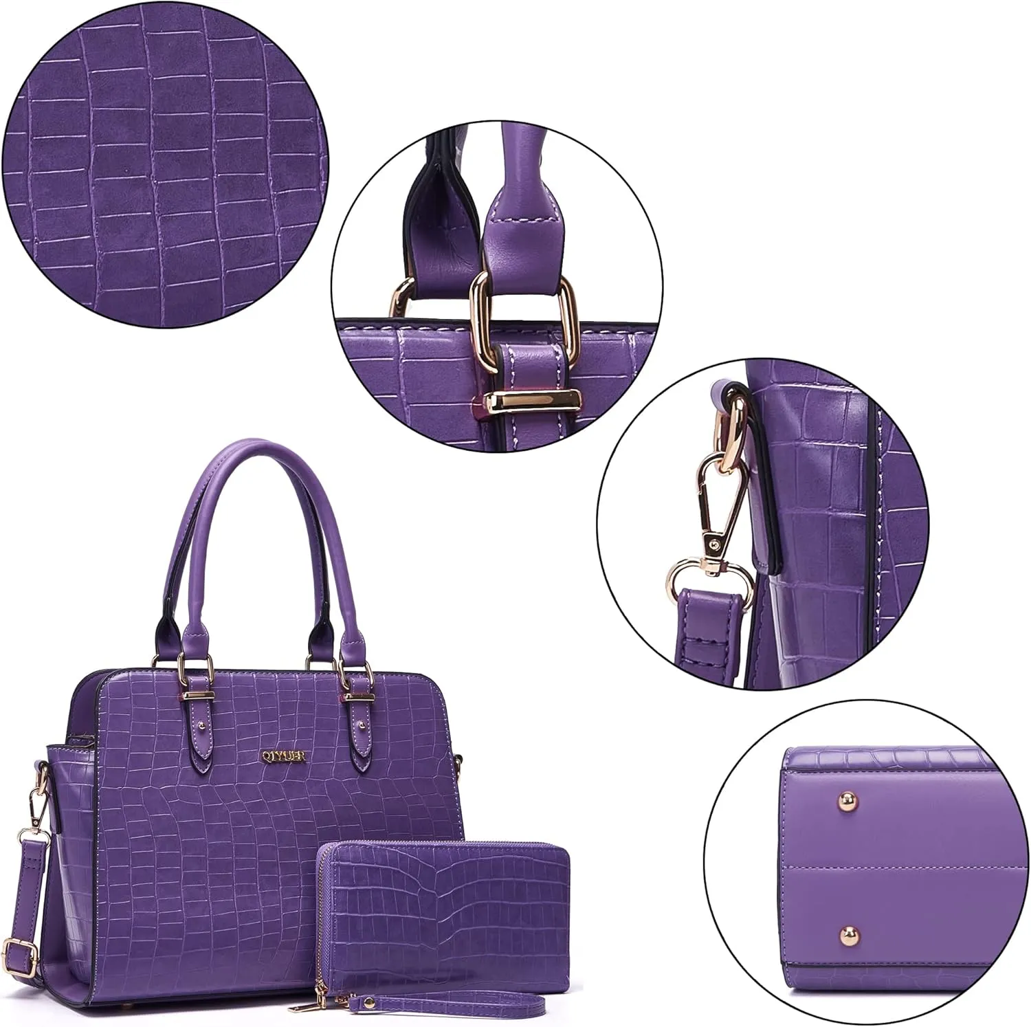 Qiyuer Satchel Purses For Women Top Handle Bag Purse And Wallet Set Work Tote Bags 2pcs