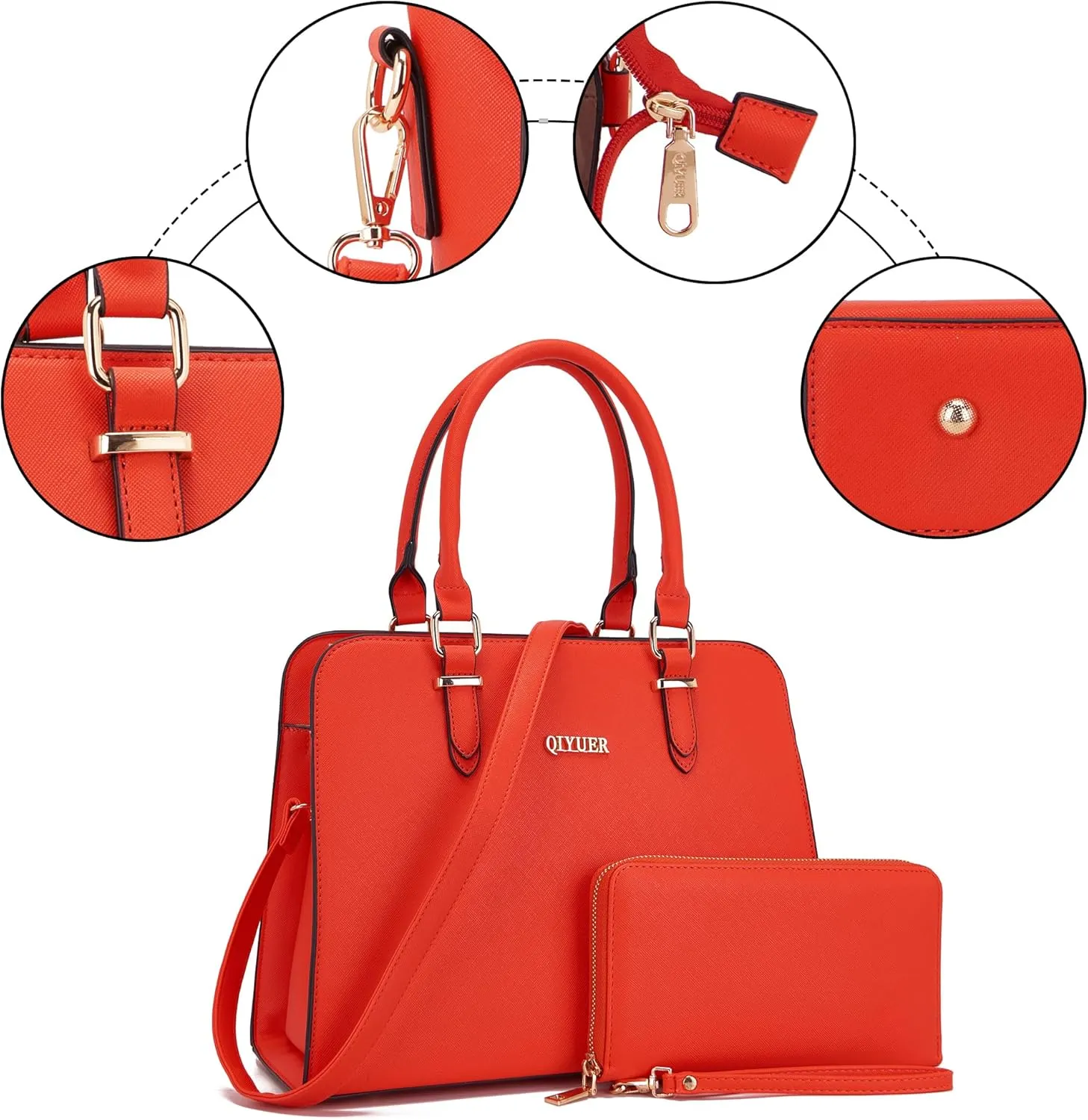 Qiyuer Satchel Purses For Women Top Handle Bag Purse And Wallet Set Work Tote Bags 2pcs