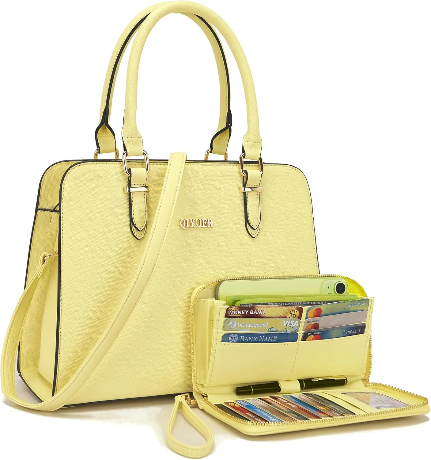 Qiyuer Satchel Purses For Women Top Handle Bag Purse And Wallet Set Work Tote Bags 2pcs