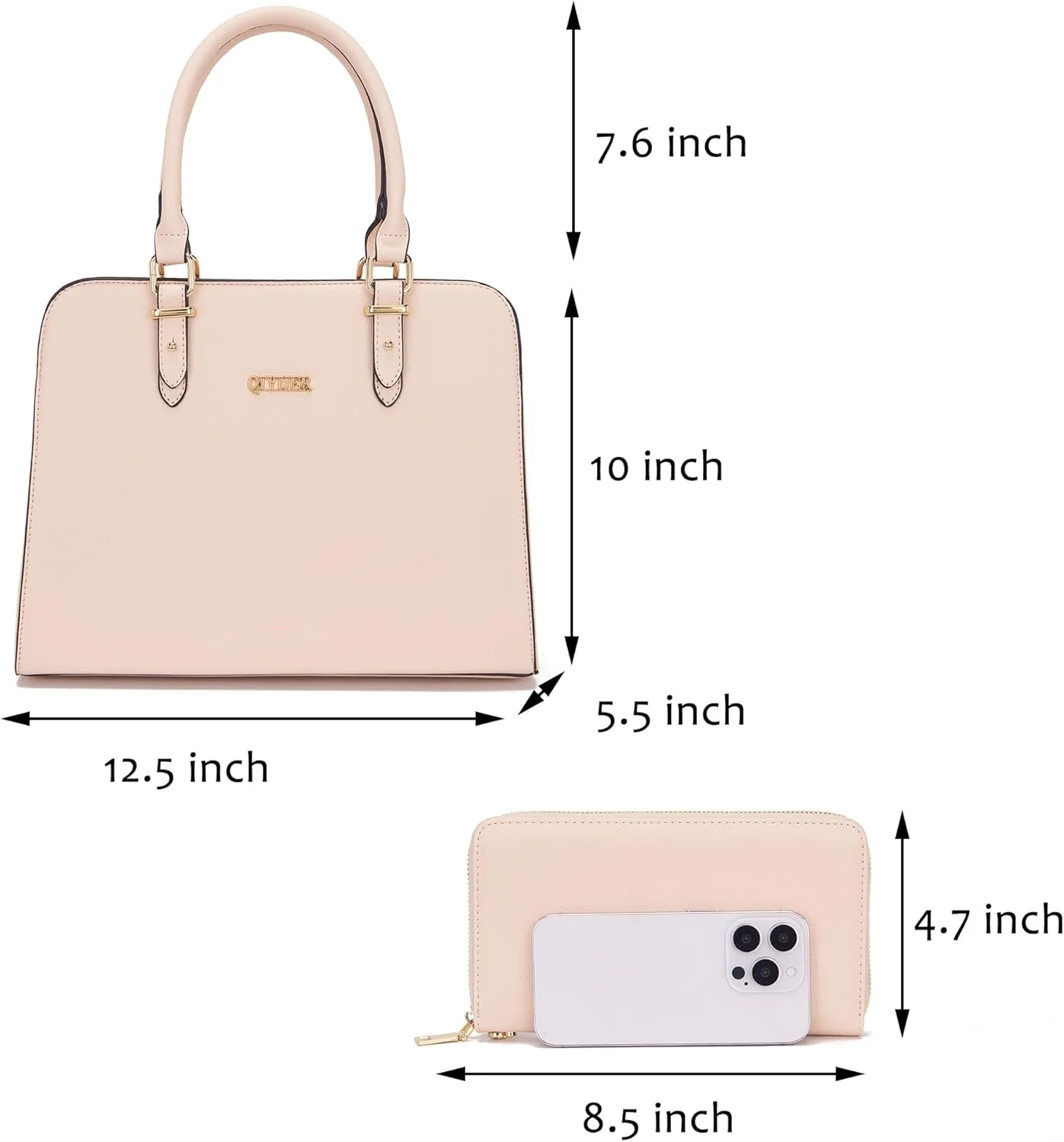 Qiyuer Satchel Purses For Women Top Handle Bag Purse And Wallet Set Work Tote Bags 2pcs