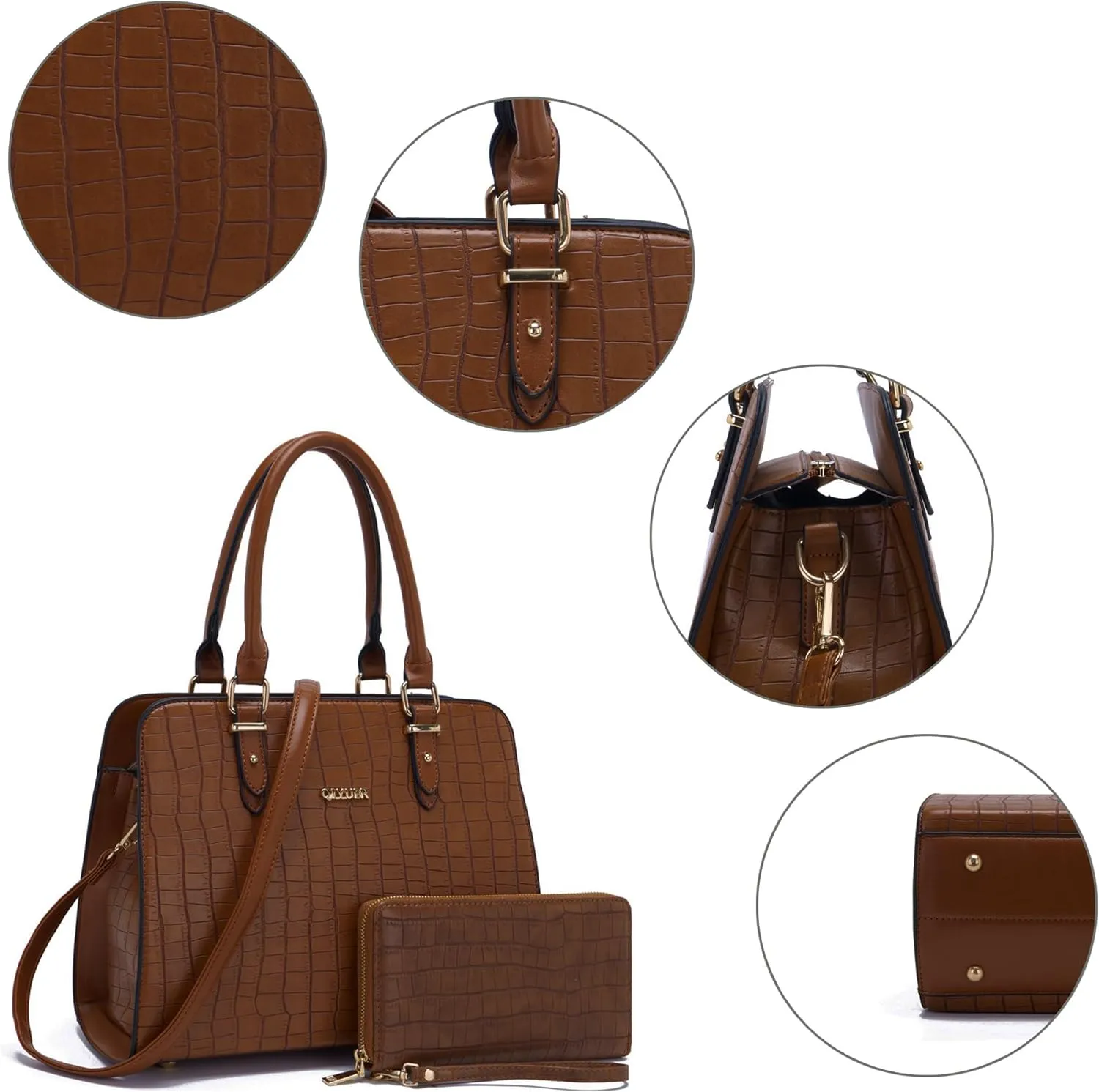 Qiyuer Satchel Purses For Women Top Handle Bag Purse And Wallet Set Work Tote Bags 2pcs