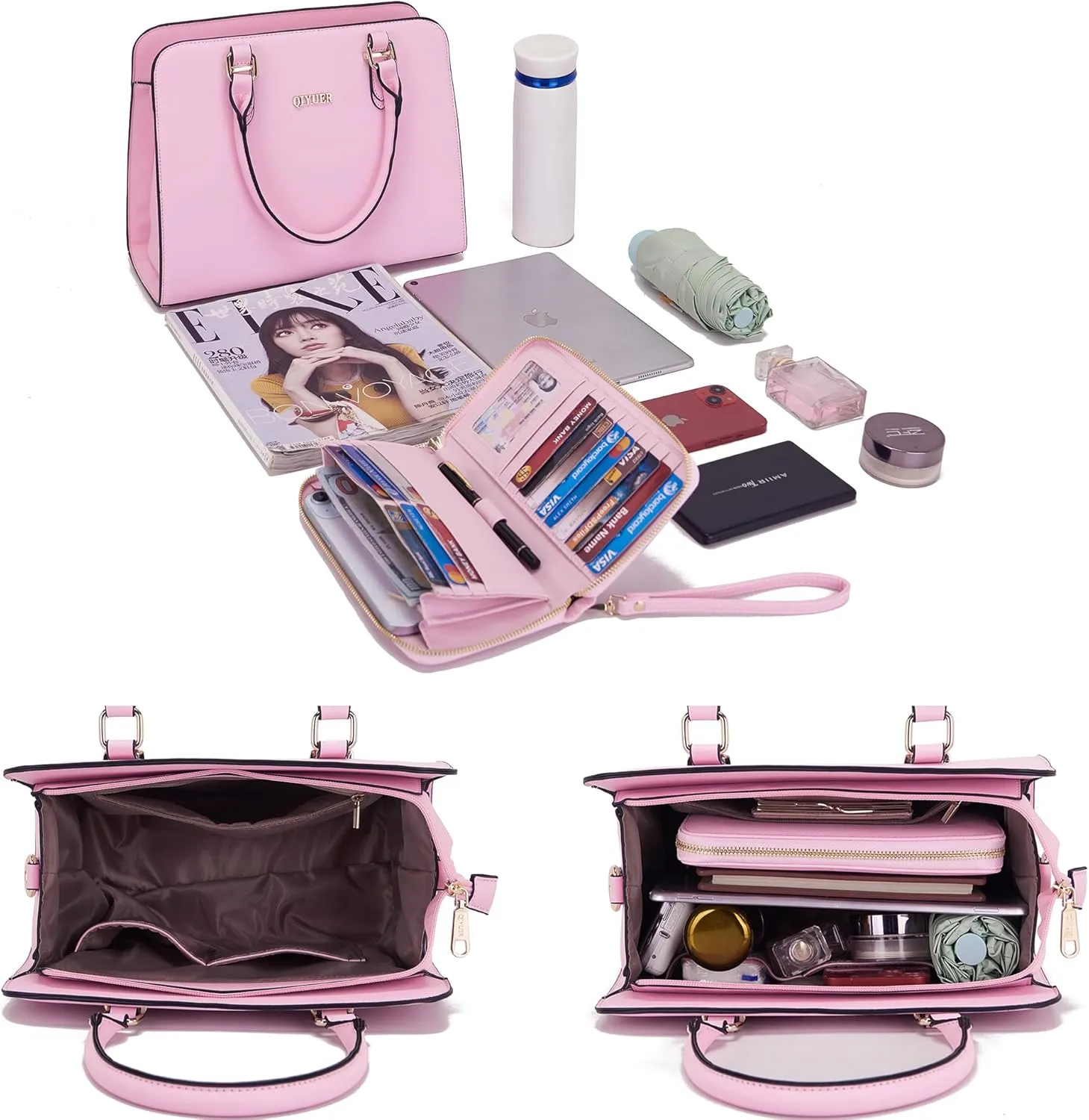 Qiyuer Satchel Purses For Women Top Handle Bag Purse And Wallet Set Work Tote Bags 2pcs