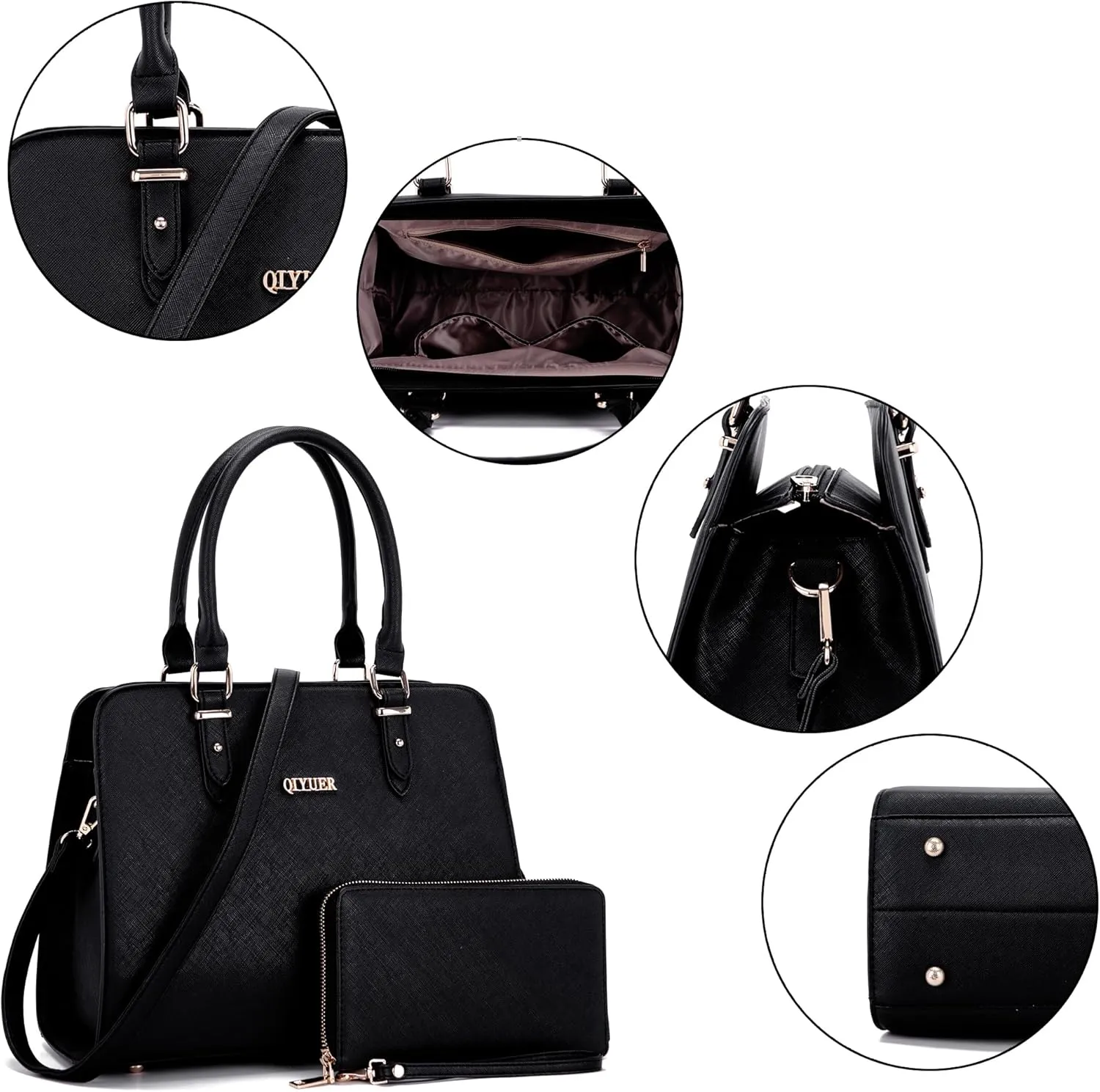 Qiyuer Satchel Purses For Women Top Handle Bag Purse And Wallet Set Work Tote Bags 2pcs