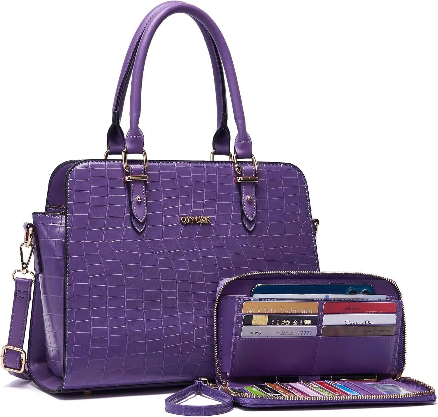 Qiyuer Satchel Purses For Women Top Handle Bag Purse And Wallet Set Work Tote Bags 2pcs