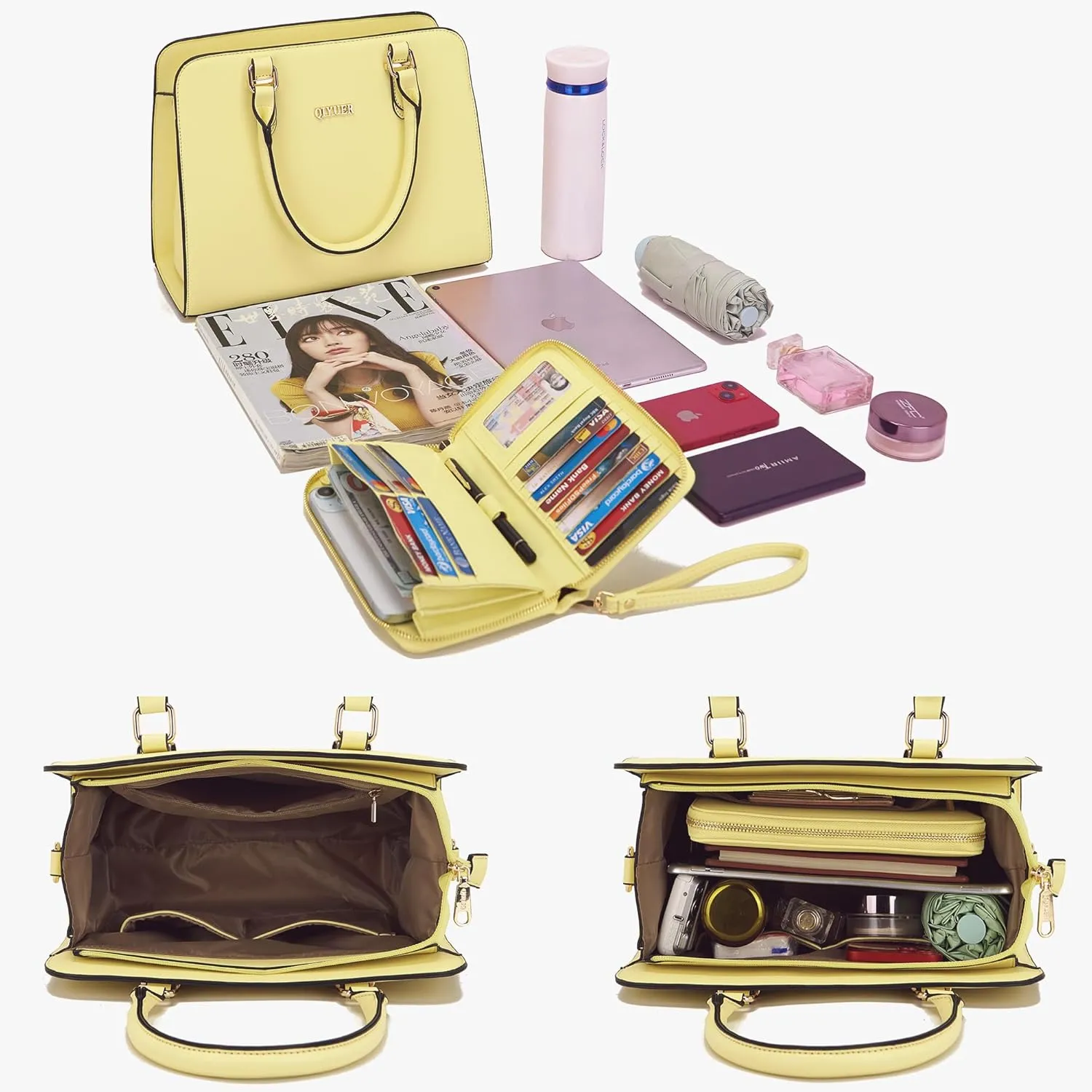 Qiyuer Satchel Purses For Women Top Handle Bag Purse And Wallet Set Work Tote Bags 2pcs