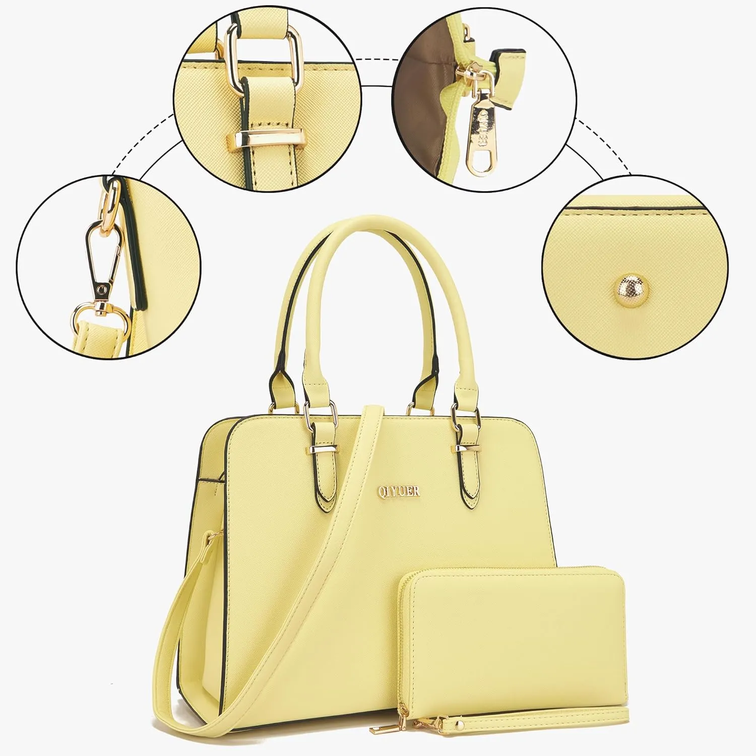 Qiyuer Satchel Purses For Women Top Handle Bag Purse And Wallet Set Work Tote Bags 2pcs