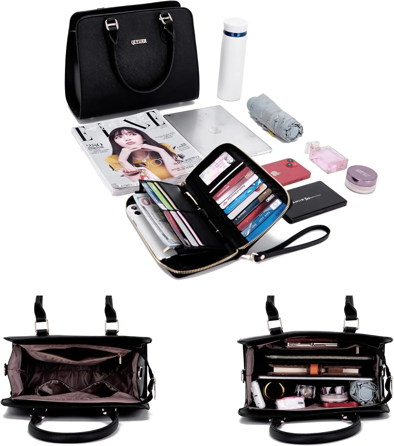 Qiyuer Satchel Purses For Women Top Handle Bag Purse And Wallet Set Work Tote Bags 2pcs