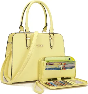 Qiyuer Satchel Purses For Women Top Handle Bag Purse And Wallet Set Work Tote Bags 2pcs