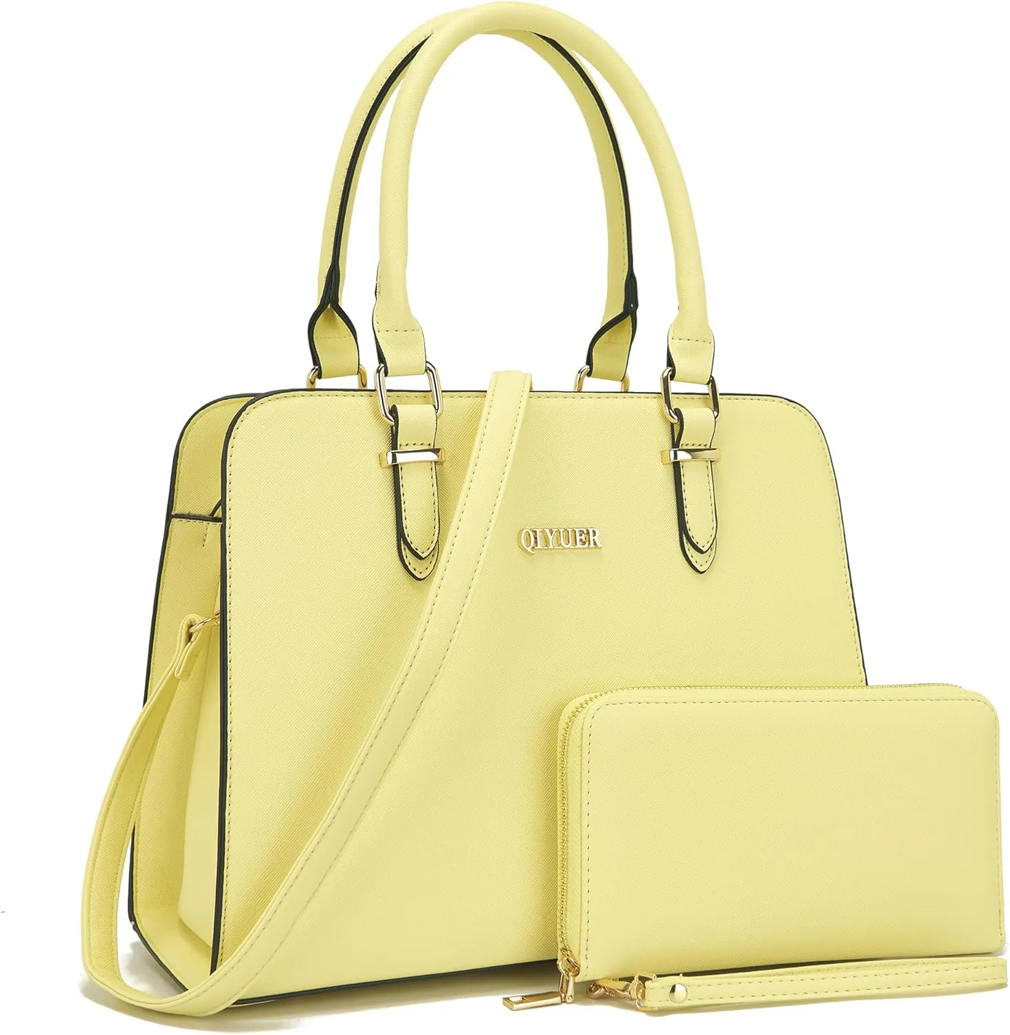 Qiyuer Satchel Purses For Women Top Handle Bag Purse And Wallet Set Work Tote Bags 2pcs