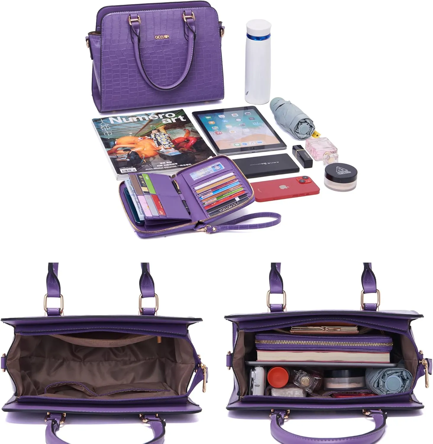 Qiyuer Satchel Purses For Women Top Handle Bag Purse And Wallet Set Work Tote Bags 2pcs