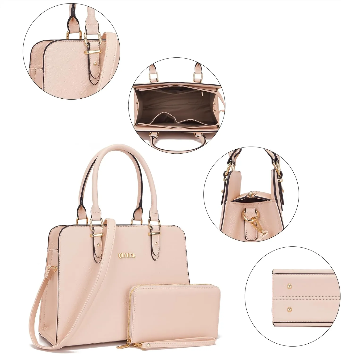 Qiyuer Satchel Purses For Women Top Handle Bag Purse And Wallet Set Work Tote Bags 2pcs
