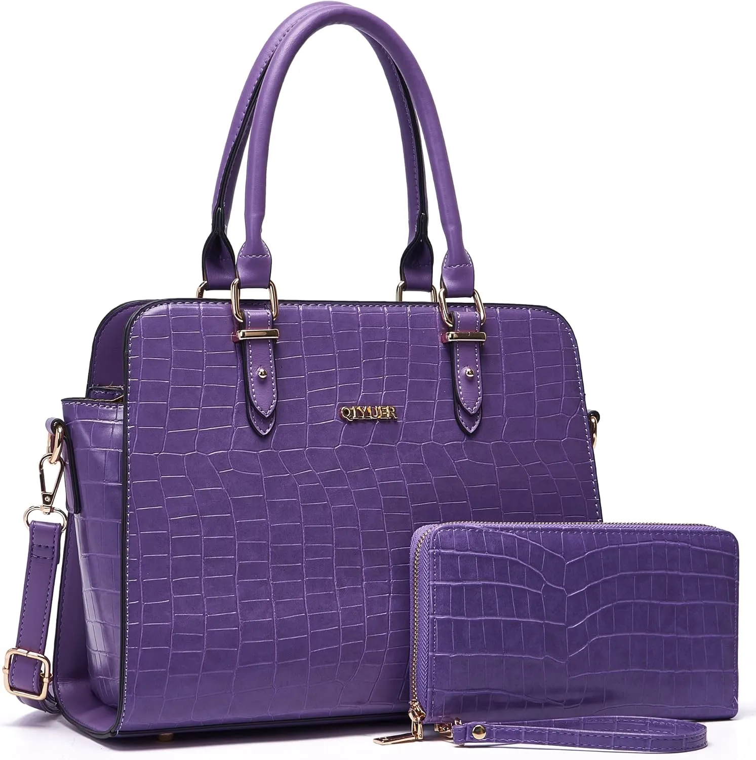Qiyuer Satchel Purses For Women Top Handle Bag Purse And Wallet Set Work Tote Bags 2pcs