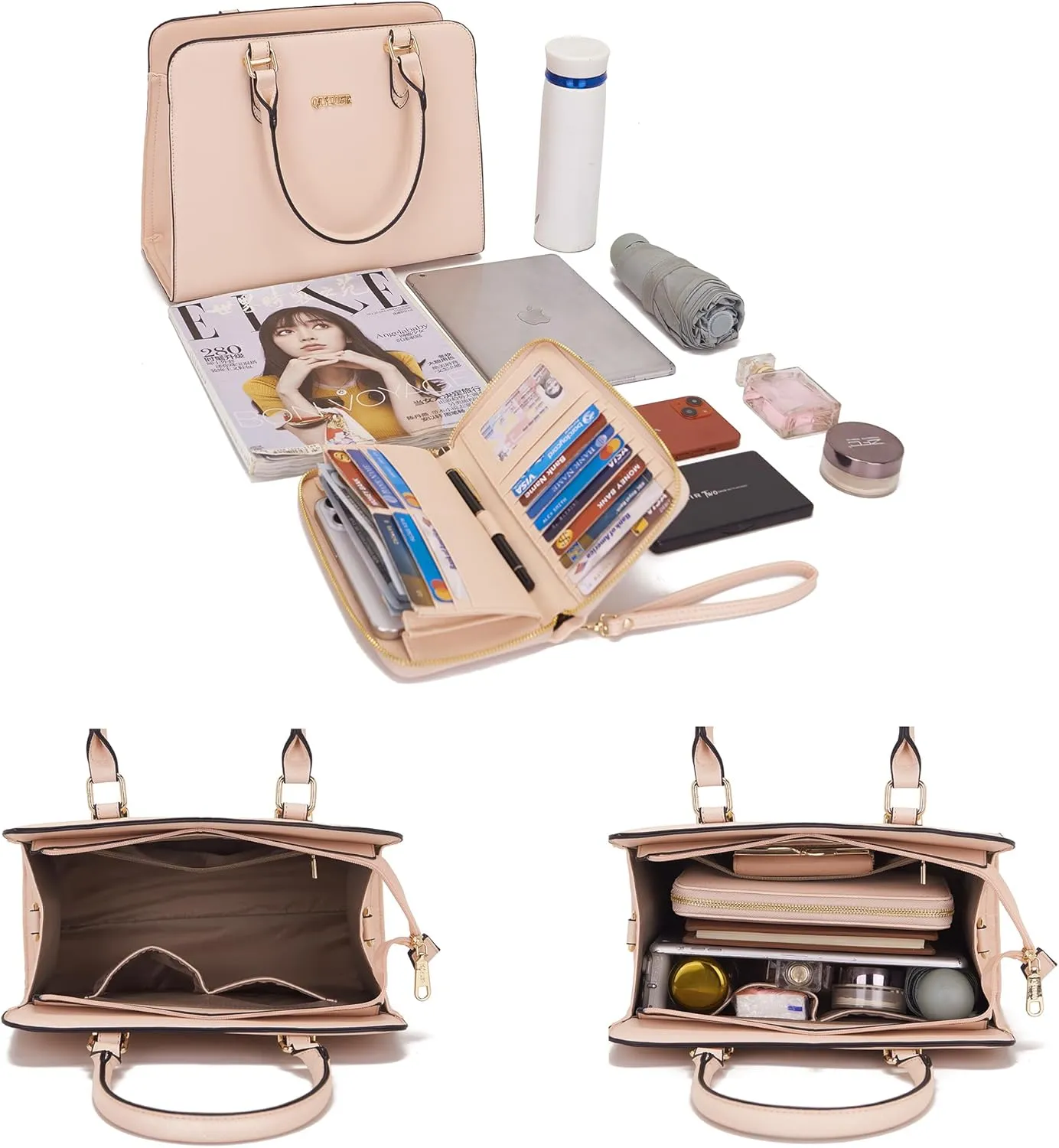 Qiyuer Satchel Purses For Women Top Handle Bag Purse And Wallet Set Work Tote Bags 2pcs