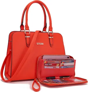 Qiyuer Satchel Purses For Women Top Handle Bag Purse And Wallet Set Work Tote Bags 2pcs