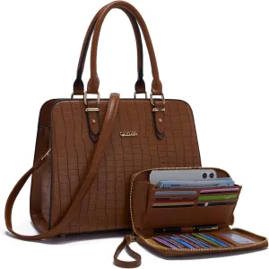 Qiyuer Satchel Purses For Women Top Handle Bag Purse And Wallet Set Work Tote Bags 2pcs