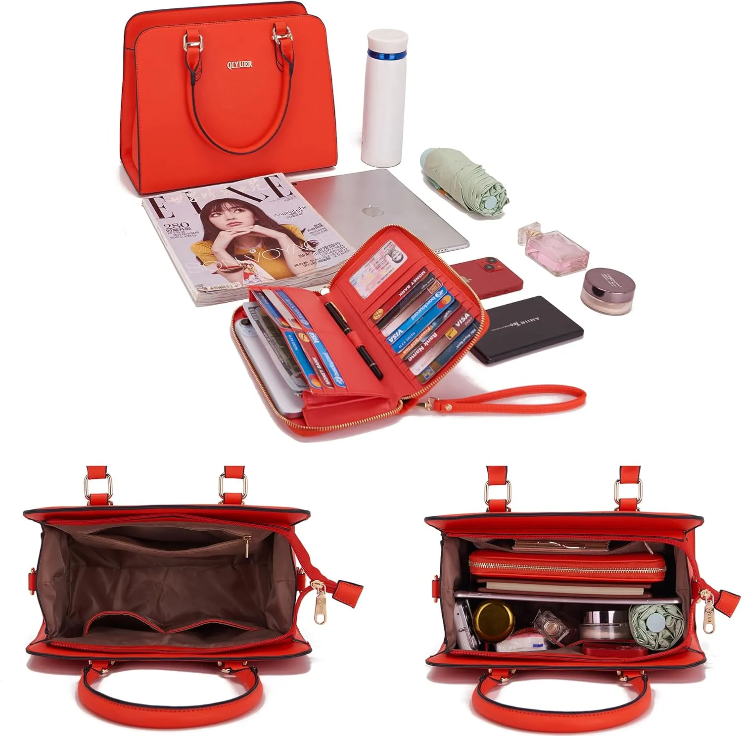 Qiyuer Satchel Purses For Women Top Handle Bag Purse And Wallet Set Work Tote Bags 2pcs
