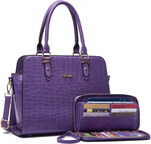 Qiyuer Satchel Purses For Women Top Handle Bag Purse And Wallet Set Work Tote Bags 2pcs
