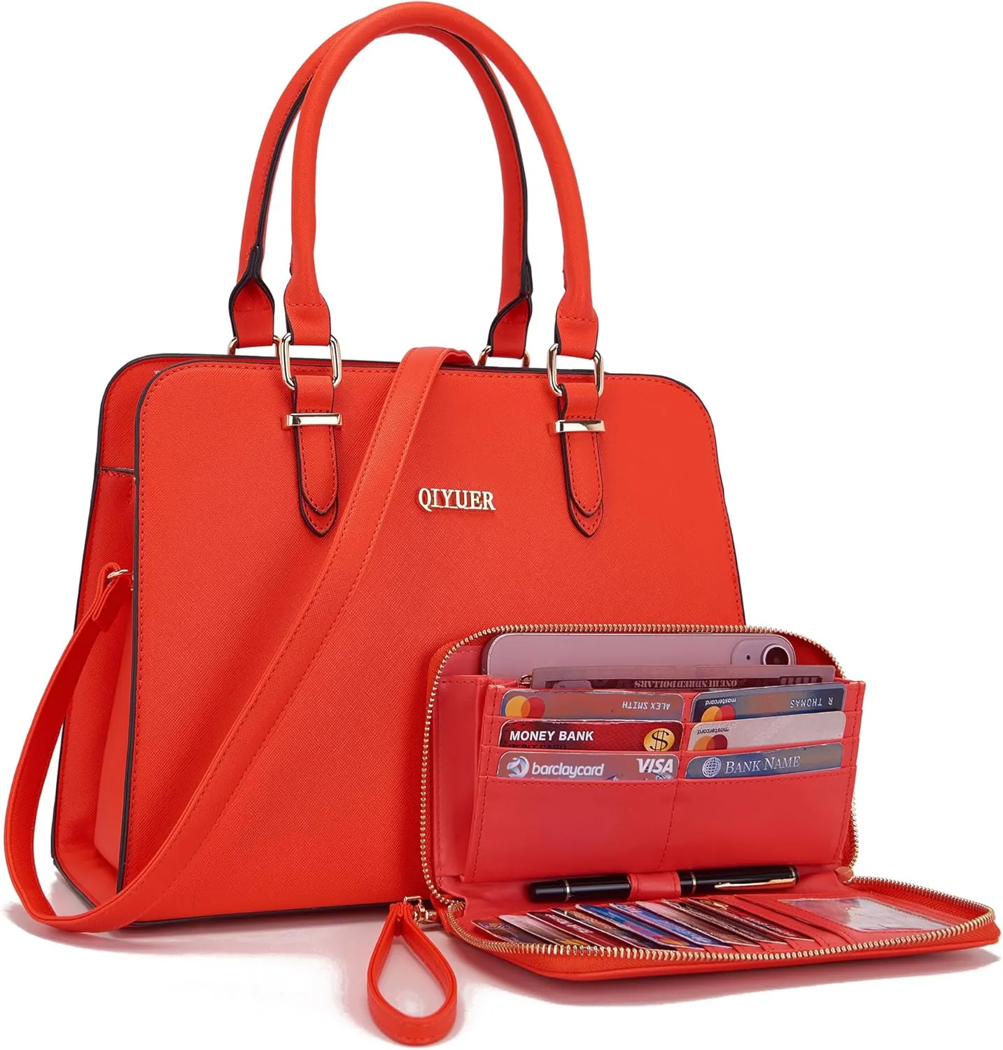 Qiyuer Satchel Purses For Women Top Handle Bag Purse And Wallet Set Work Tote Bags 2pcs