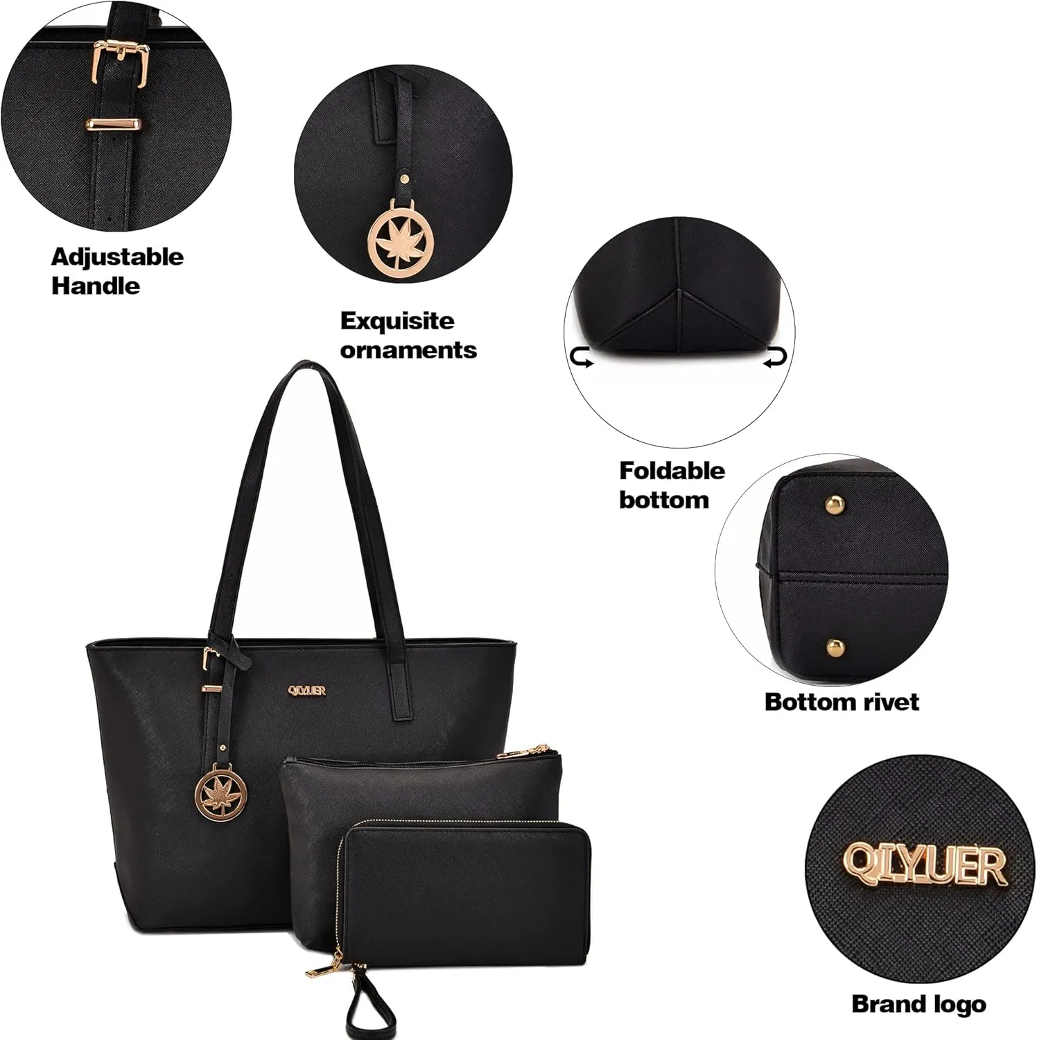 Qiyuer Women Purses Handbags Wallet Sets Shoulder Bags Top Handle Satchel Tote Purse Work Bag Set With Matching Wallet 3pcs
