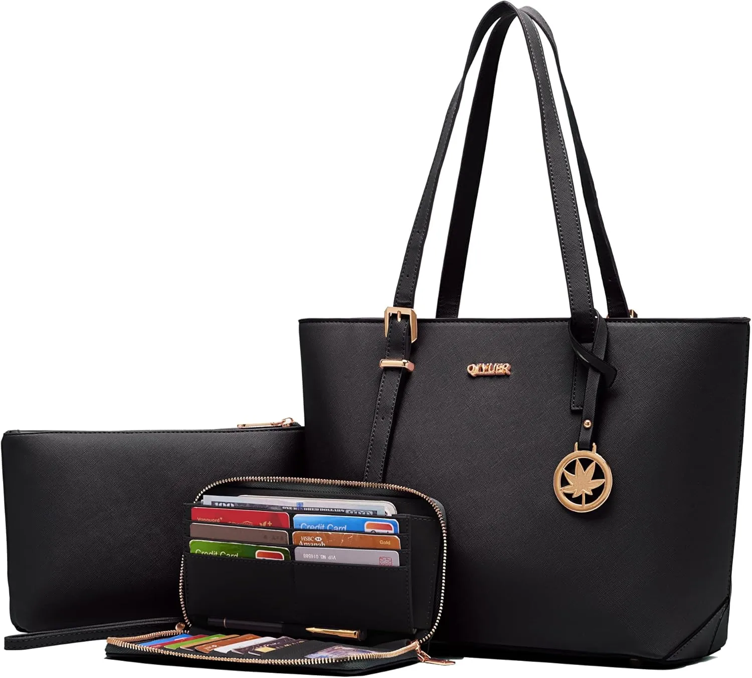 Qiyuer Women Purses Handbags Wallet Sets Shoulder Bags Top Handle Satchel Tote Purse Work Bag Set With Matching Wallet 3pcs