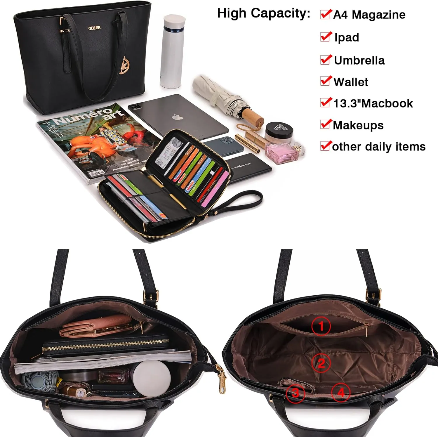 Qiyuer Women Purses Handbags Wallet Sets Shoulder Bags Top Handle Satchel Tote Purse Work Bag Set With Matching Wallet 3pcs