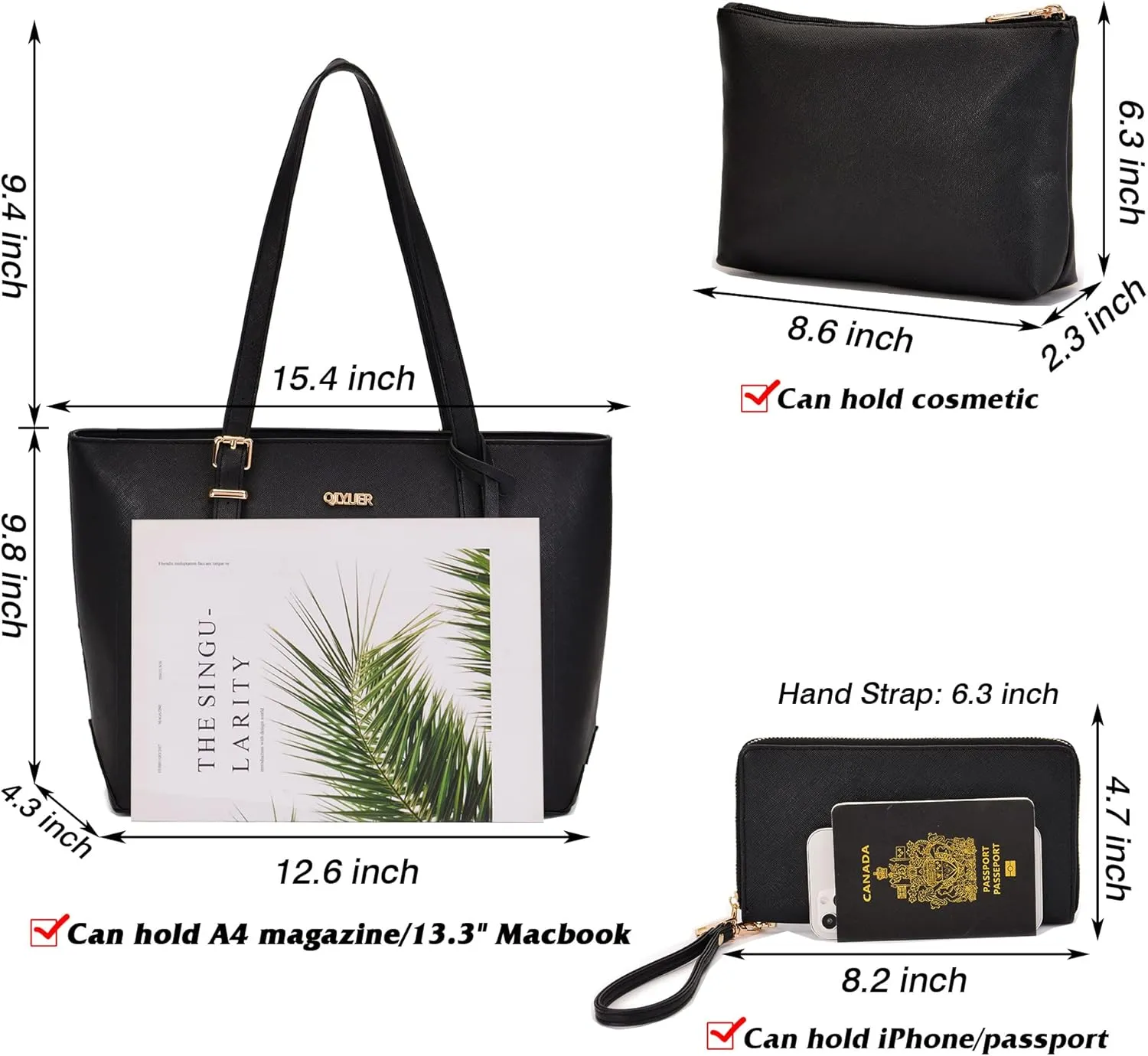 Qiyuer Women Purses Handbags Wallet Sets Shoulder Bags Top Handle Satchel Tote Purse Work Bag Set With Matching Wallet 3pcs
