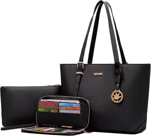 Qiyuer Women Purses Handbags Wallet Sets Shoulder Bags Top Handle Satchel Tote Purse Work Bag Set With Matching Wallet 3pcs