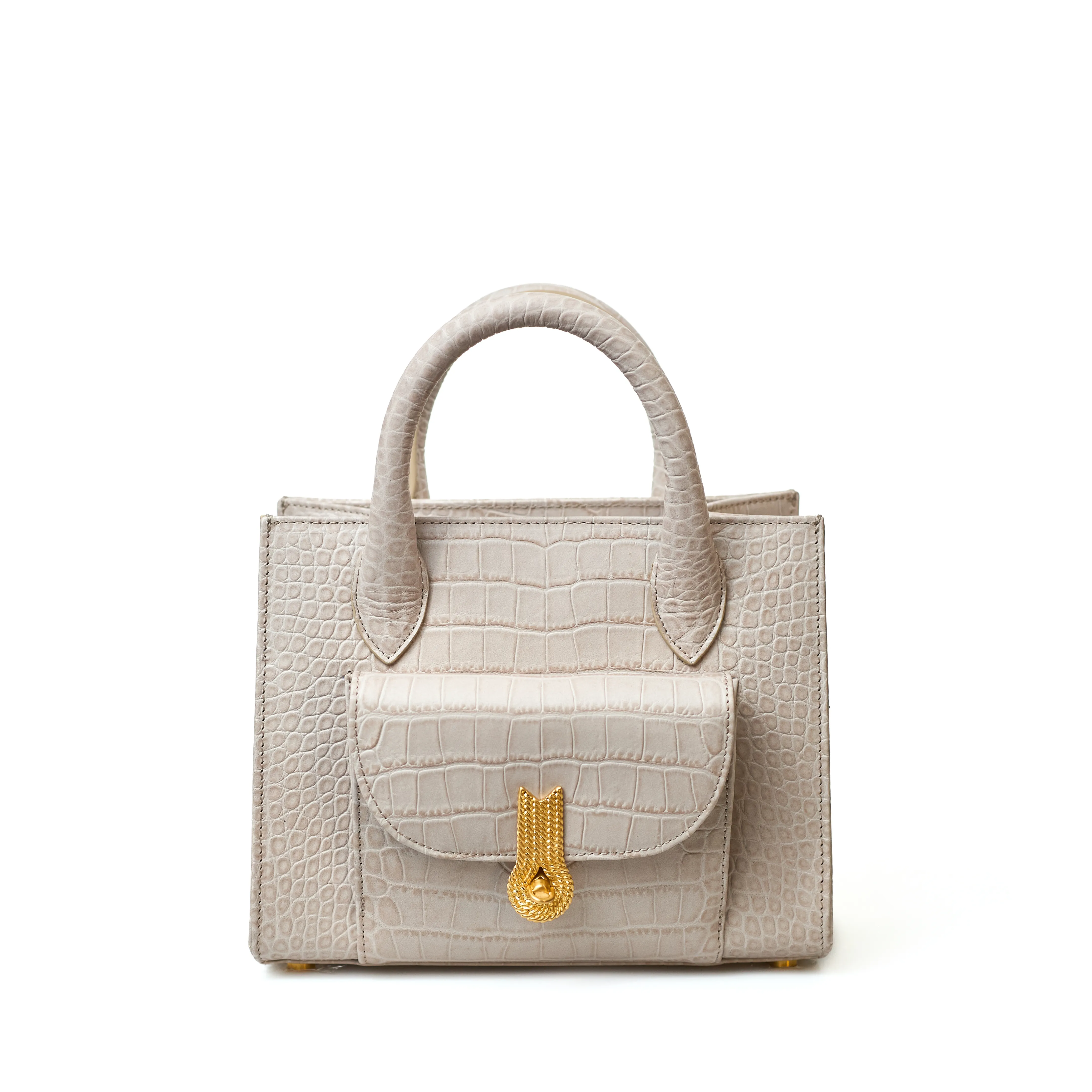 QUEEN TOTE MINI CROCO MATTE TAUPE  MTO Delivery in 40/60 days