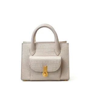 QUEEN TOTE MINI CROCO MATTE TAUPE  MTO Delivery in 40/60 days