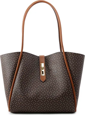 Queenoris Tote Bag for Women, Top-handle Shoulder Handbag Large Capacity Purese Designer Retro Bag with Clutch