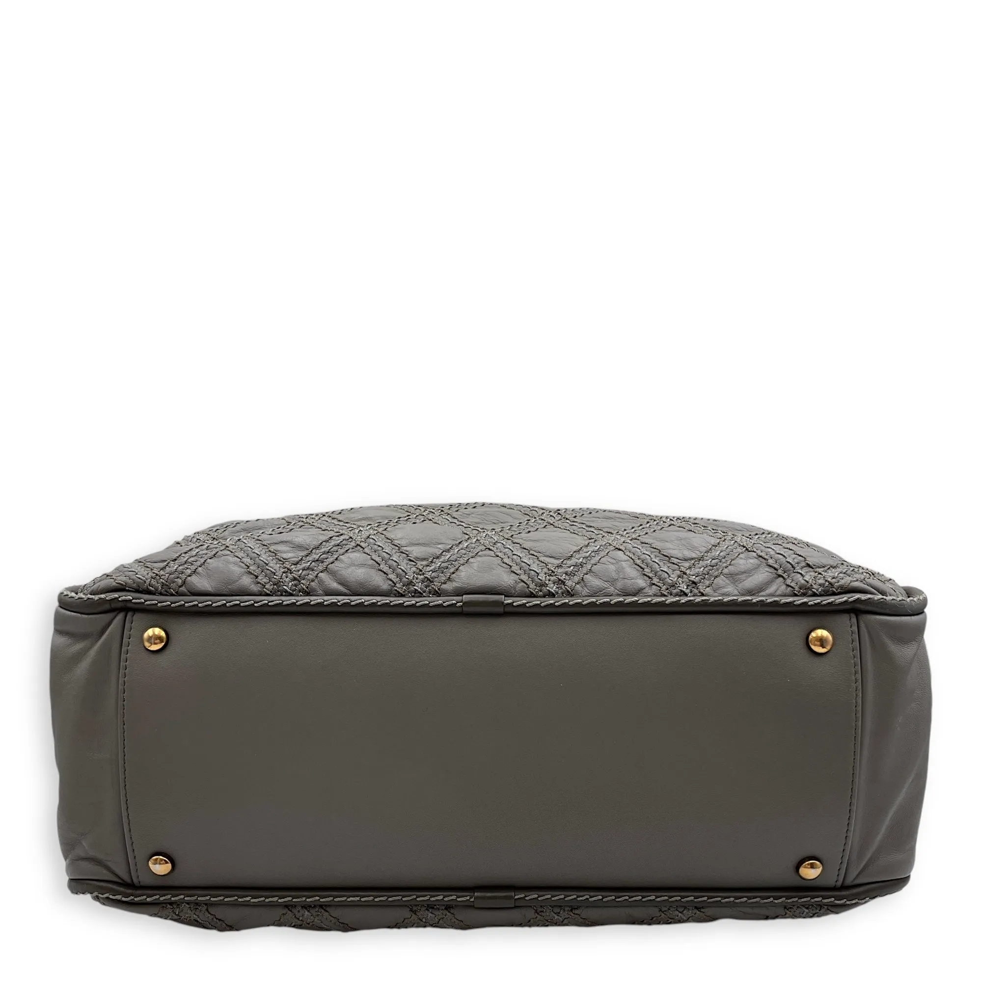 Quilted Stitches Triptych Grey Tote Bag in Calfskin, Gold hardware