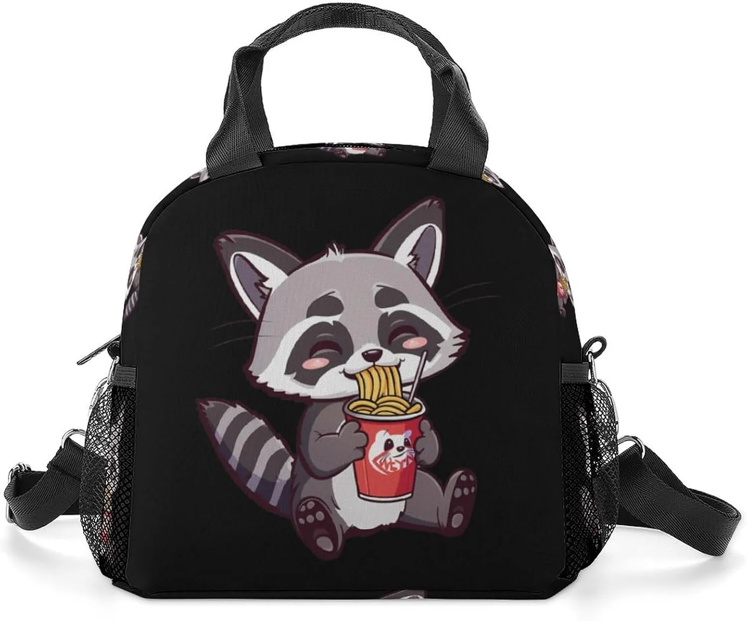 Raccoon Eating Instant Noodle Cup Lunch Bag Insulated Lunch Box Lunch Tote Bag Lunch Organizer Lunch Holder Handbag for Women Men