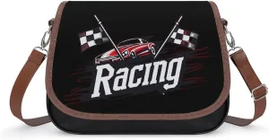 Race Car with Checkered Flag Printed Women's Crossbody Bags Novelty Purse Handbag Shoulder Bag For Women