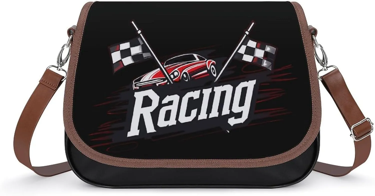 Race Car with Checkered Flag Printed Women's Crossbody Bags Novelty Purse Handbag Shoulder Bag For Women
