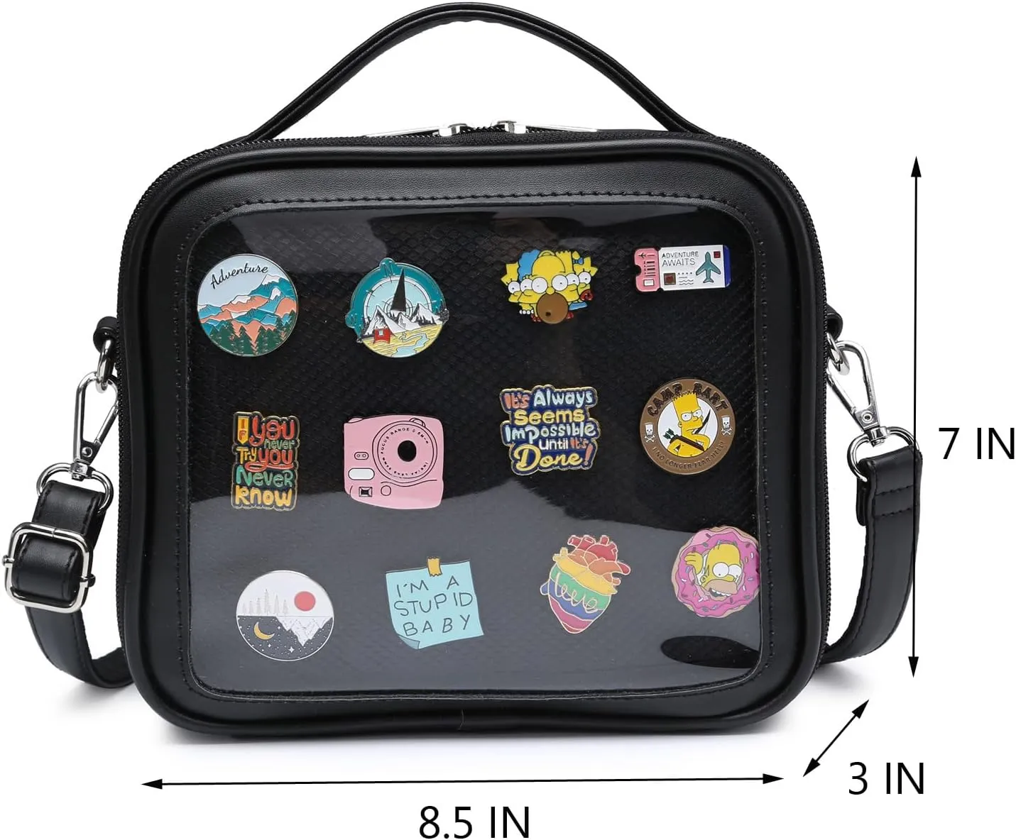 RAINBOW SMILE Ita Bag - Kawaii Crossbody Purse with Clear Shoulder Strap and Pin Display