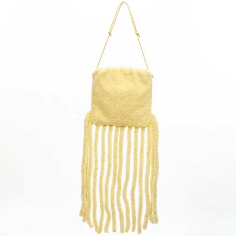 rare BOTTEGA VENETA Daniel Lee Runway beige shearling fringe crossbody clutch