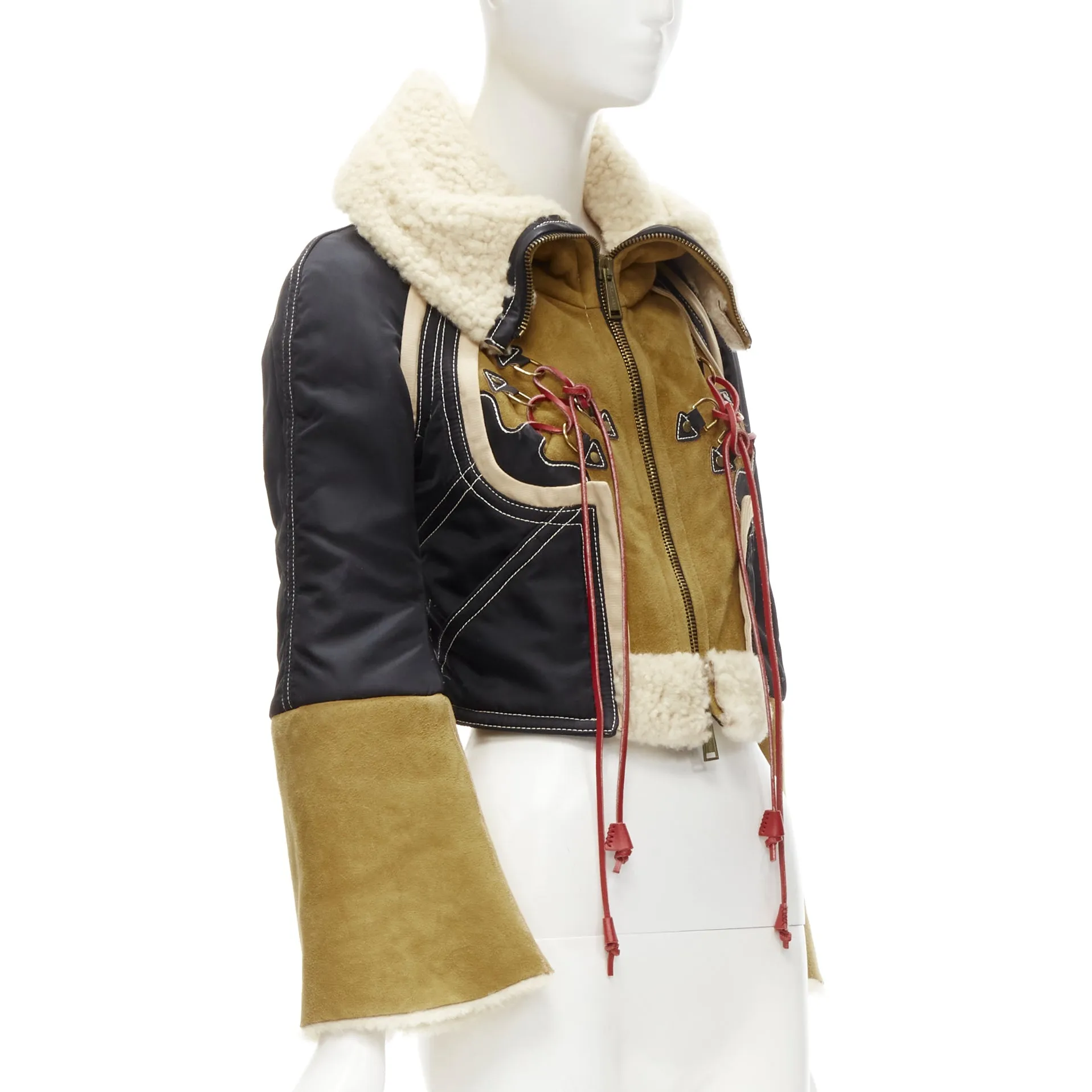rare DSQUARED2 Vintage Runway brown suede shearling nylon aviator jacket IT40 S