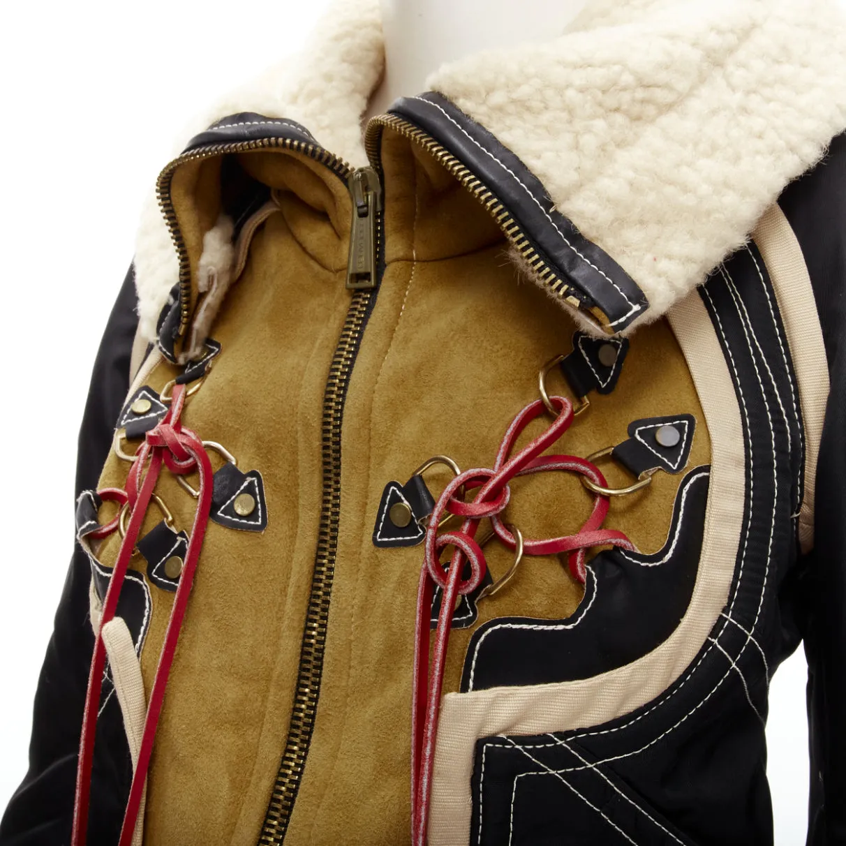 rare DSQUARED2 Vintage Runway brown suede shearling nylon aviator jacket IT40 S
