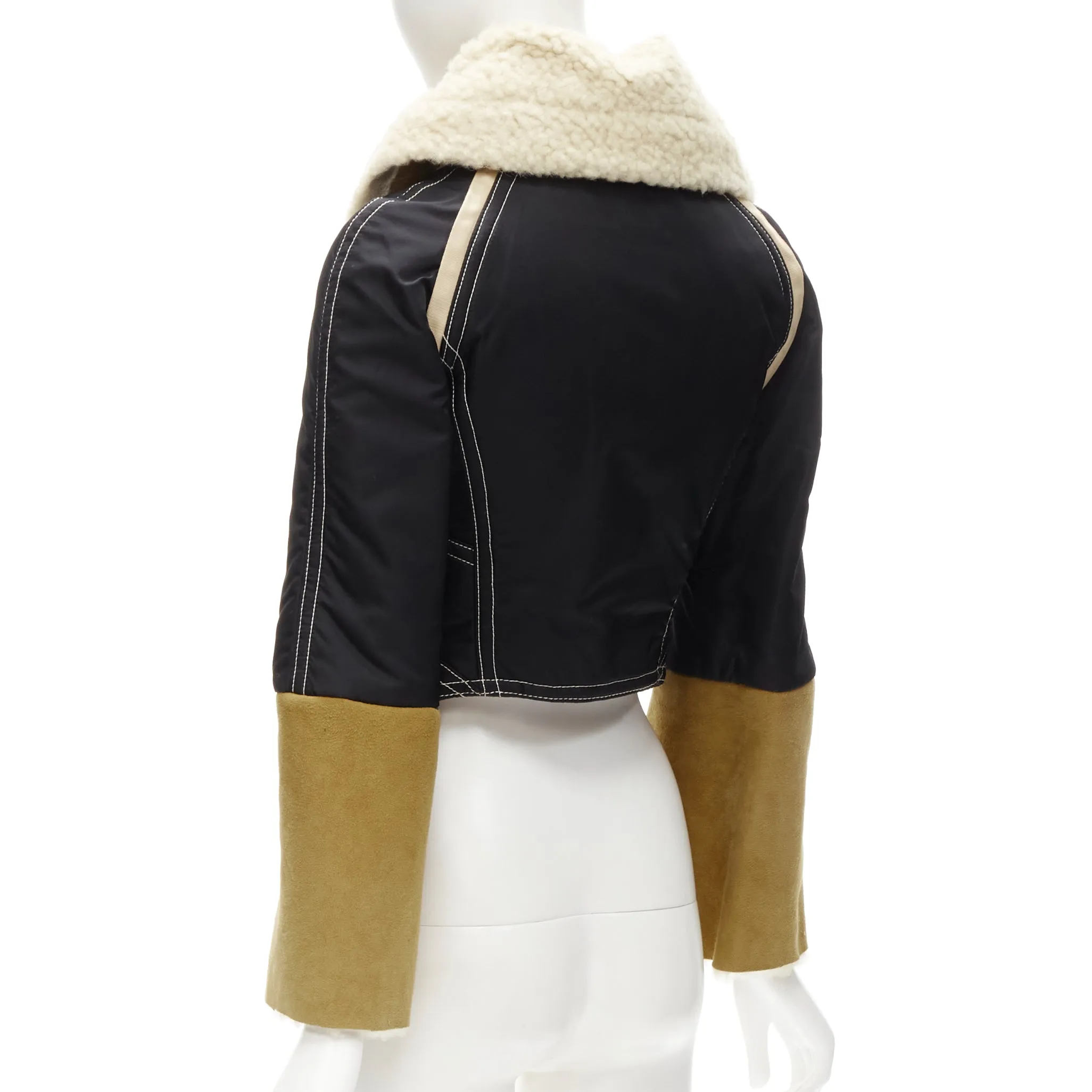 rare DSQUARED2 Vintage Runway brown suede shearling nylon aviator jacket IT40 S