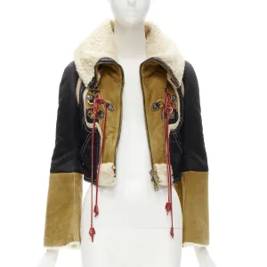 rare DSQUARED2 Vintage Runway brown suede shearling nylon aviator jacket IT40 S