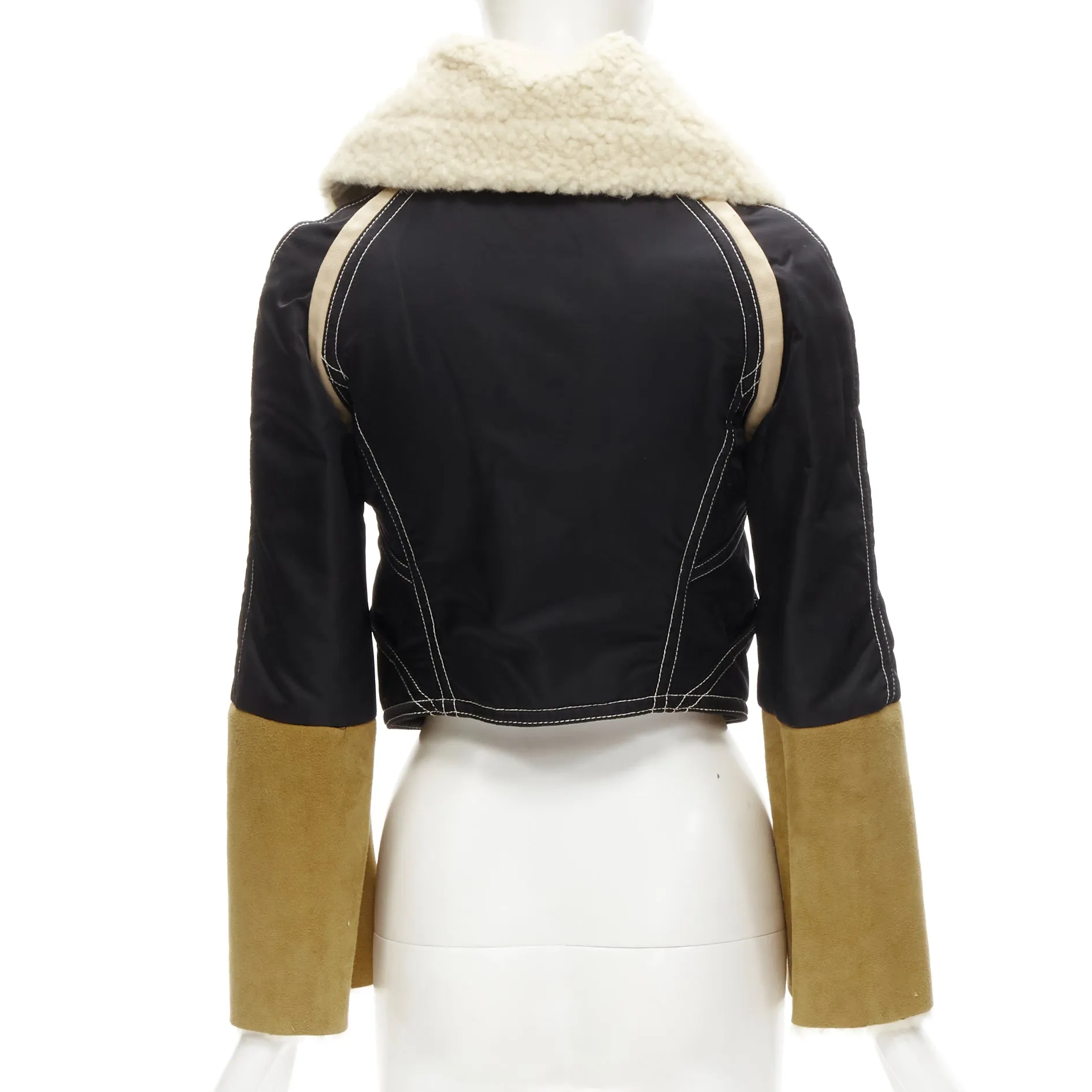 rare DSQUARED2 Vintage Runway brown suede shearling nylon aviator jacket IT40 S