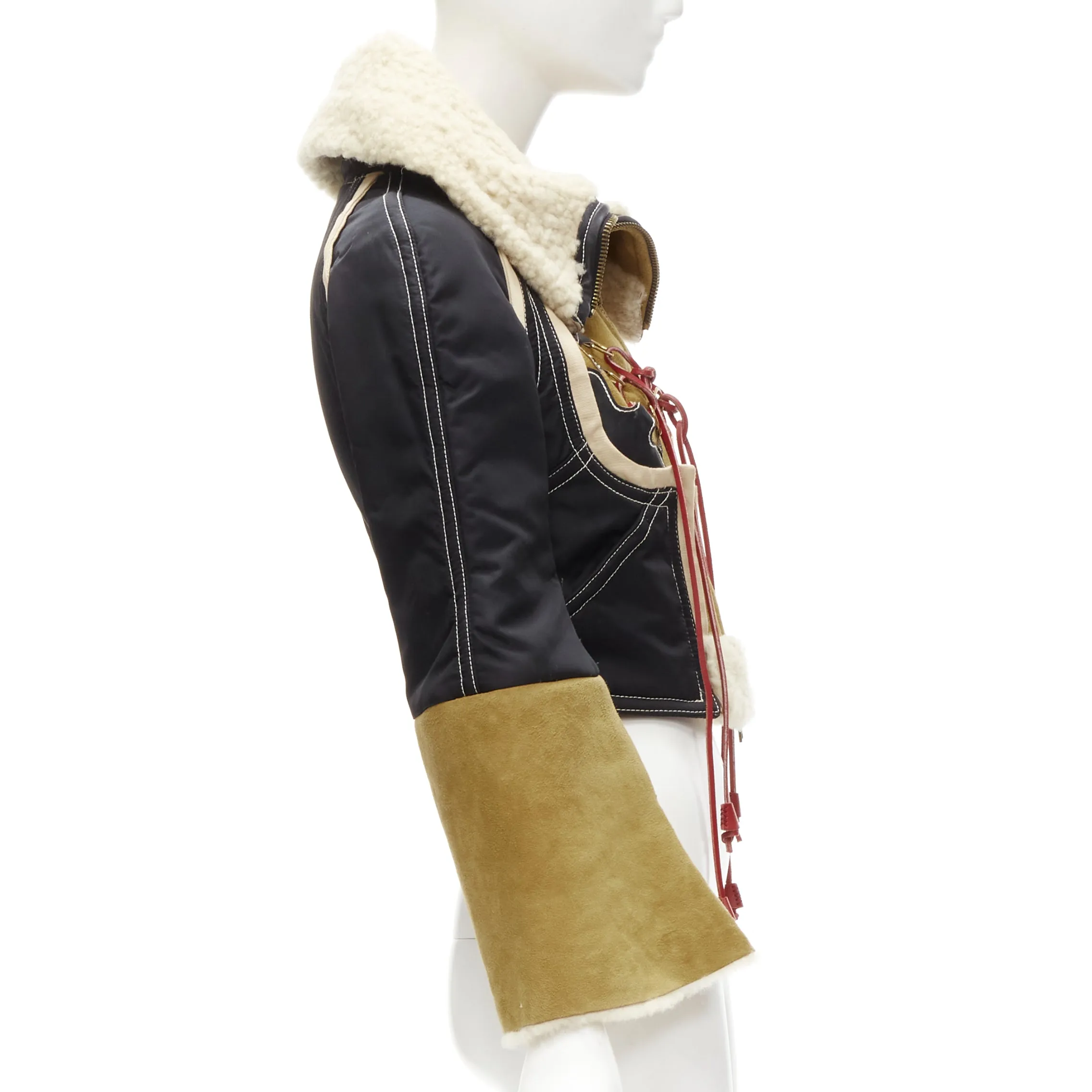 rare DSQUARED2 Vintage Runway brown suede shearling nylon aviator jacket IT40 S