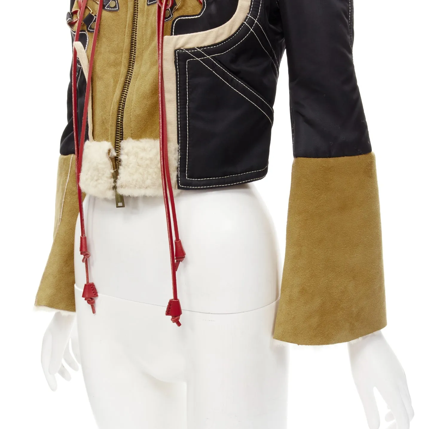 rare DSQUARED2 Vintage Runway brown suede shearling nylon aviator jacket IT40 S