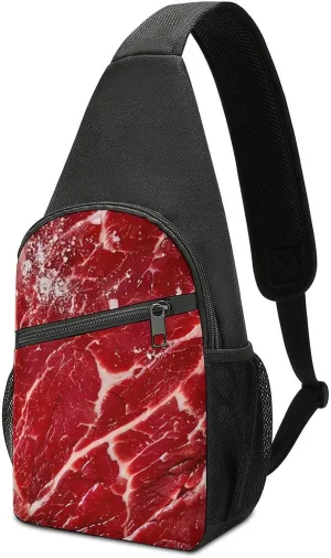 Raw Meat Beaf Casual Crossbody Bag Travel Shoulder Bag Hiking Chest Bag Sling Backpack with Pocket for Men Women