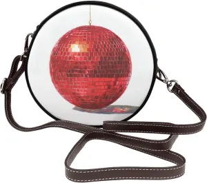 Red Disco Ball Women Round Crossbody Bags Leather Sling Bag Purse